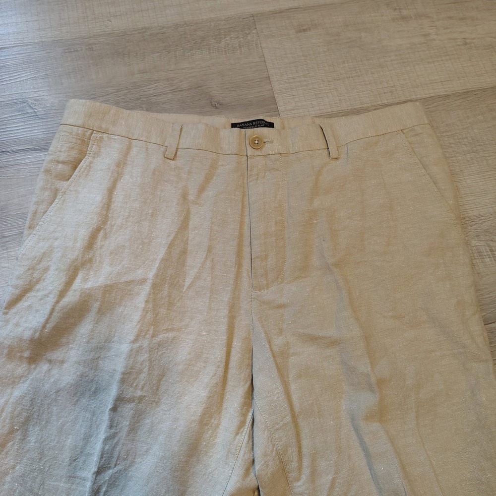 Banana Republic Kentfield Pant Mens 36x32 Beige Linen Cotton Blend Trousers